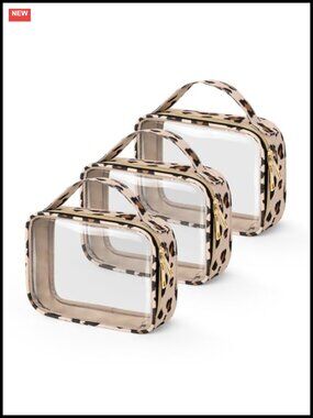 TSA Approved Clear Toiletry Bags 3 Pack PVC Plastic with Handles Leopard Print